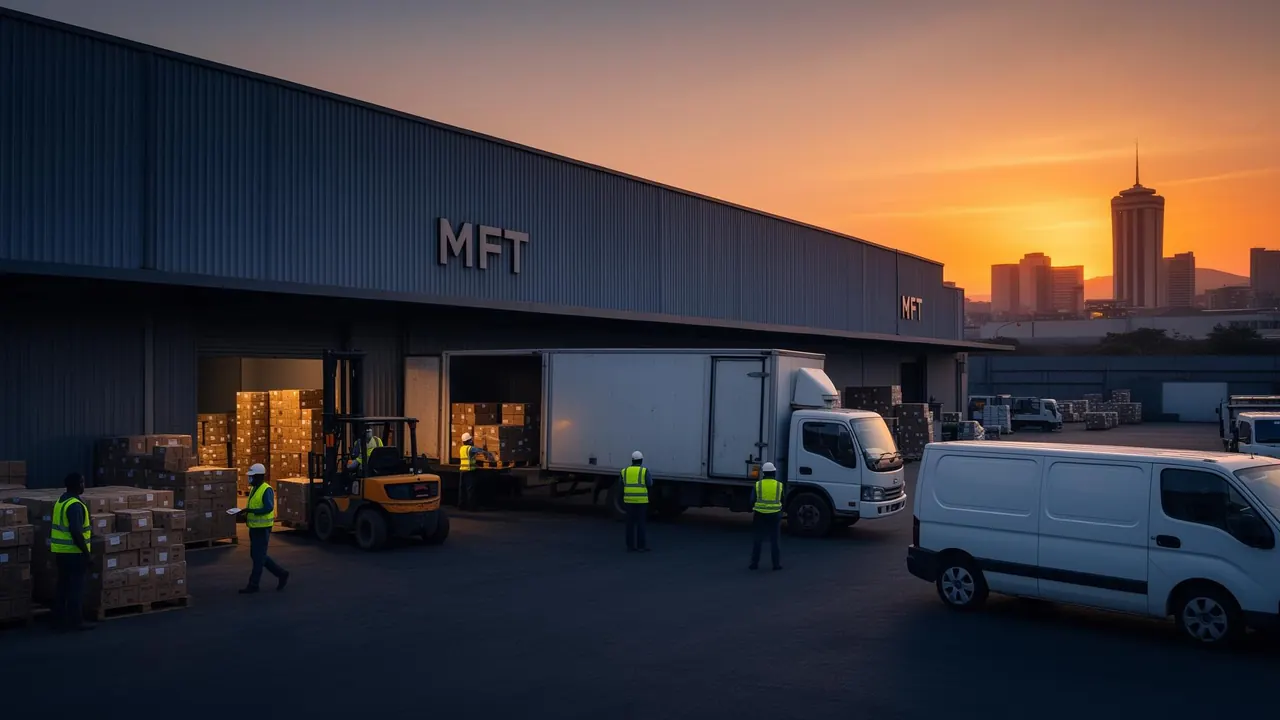 Premium fulfillment operations hub in Kenya with logistics movement and urban commercial context.